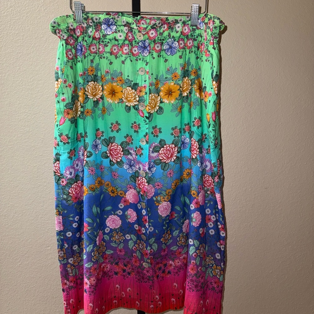 Johnny Was Rainbow Field Paperbag Midi Skirt Floral Multicolor Size M